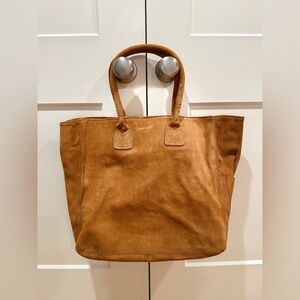 LAI cognac brown suede leather large shopping tote bag